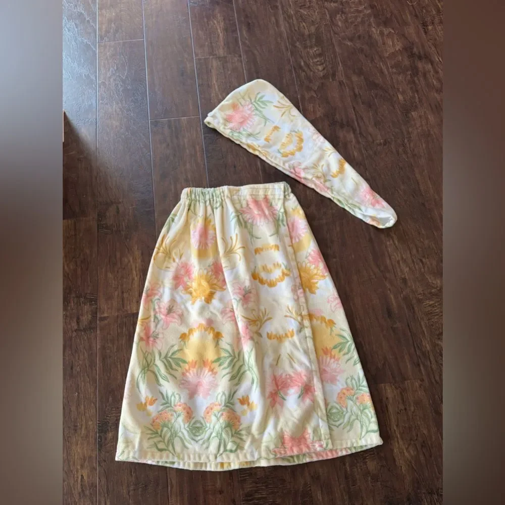 Velcro, wraparound towel and hair towel